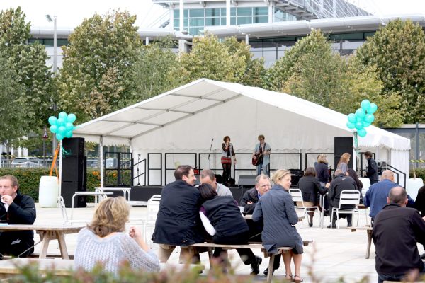 Marquee hire Surrey. Large outdoor marquee used as a stage to host live performers