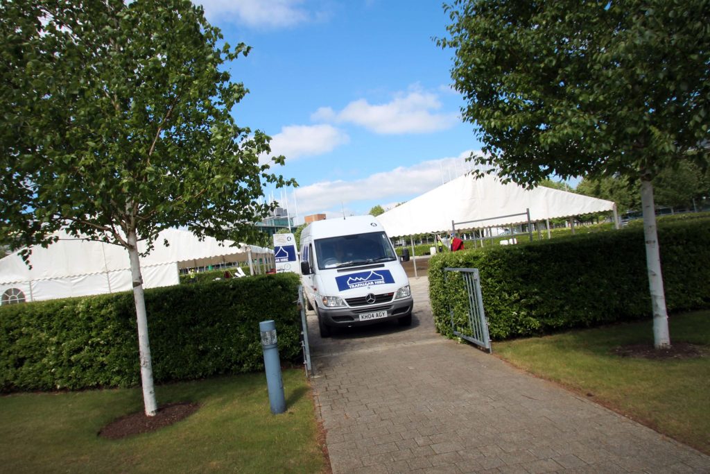 The Trafalgar van driving in to set up a marquee for a client
