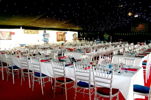 Party marquee hire in Sussex for a Vegas styled event. A Vegas styled event hosted inside one of our large event marquees for marquee hire Sussex