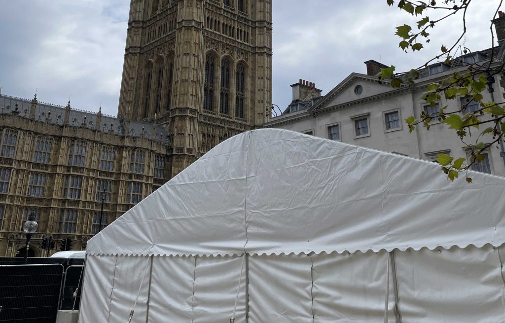 Marquee being used by the BBC for The King's Coronation. Marquee hire in Westminster, London