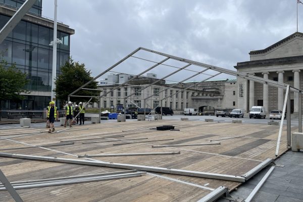Graduation marquee in Hampshire Marquee hire Hampshire, marquee being set up for a graduation Ceremony in Southampton, Hampshire