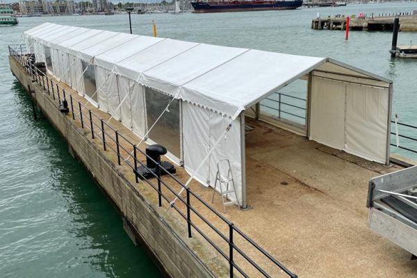Marquee on Jetty for Beer Festival Marquee set up on a jetty at The National Museum of The Royal Navy in Portsmouth. Marquee hire Hampshire