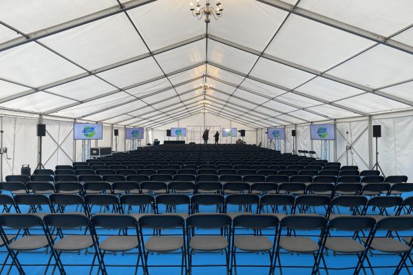 Marquee set up for an innovation academy event for students, a conference using marquee hire Surrey at Brooklands Museum, Weybridge