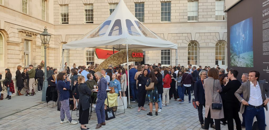 Campari at Photo London, Somerset House Bespoke Campari branded structure with pointed clear roof at Photo London, Somerset House, London